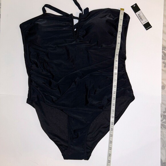 NWT Catherine Malandrino V Wire Shirred Black 1 Piece Bandeau Swimsuit Plus S 2X - Picture 10 of 14